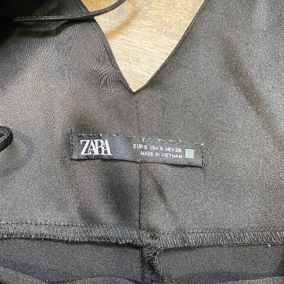 💛Zara Black Satin Ruched Midi Dress with Strappy Sweetheart Neck & Flared Hem - Picture 4 of 5